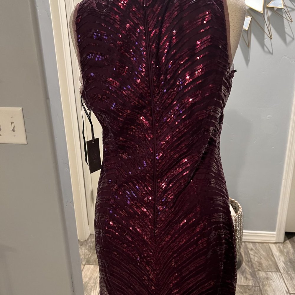 COPY - Vince Camuto Burgundy Sequin Cocktail Party Dress Size 14 Sleeveless Shi… - Picture 2 of 5